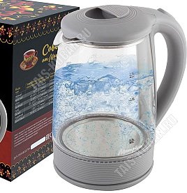 Чайник стекло 2л 1500Вт диск,подсвет,пов.360,автооткл,защ.б/воды,серый (12) 
