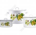 Веган (цилиндр) белый Набор 3шт (кастрюли 1,5/3,0/4,5л),металлические крышки