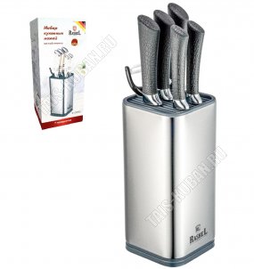 Набор цельнометаллических ножей 6предметов на квадратной подставке (6) 