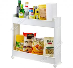 Этажерка 2-х яр (50х14 h45см) узкая,на колес,прямоуг, белый (6) 
