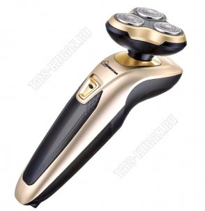 Бритва электрическая 3Вт, 3плавающие бреющих головки, работа от аккумулятора 600mAh, время работы 30мин, индикатор заряда, цв.черно-золотая  (24) 