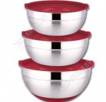 Миска (нержавеющая сталь) набор 3шт (1,4/2,4/4,0л d16/20/24см) красный (6)