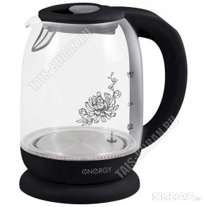 Чайник стекло 1,7л 2200Вт диск,5 t реж.(60-100`) внутр.подсвет.(цв.зависит от t) защита б/воды, автооткл, рис.на корп. (6) ENERGY 
