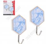 Vetta Крючок самоклеющийся, пластик+металл, н-р 2шт белый мрамор на голубом (6х6см) грани (24)
