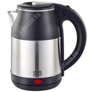 Чайник пластик+нержавеющая сталь 1,8л 1500Вт диск,двойная стенка (внутри-нержавеющая сталь),автоотключение,защита без воды,поворот на 360`,черный (12) 