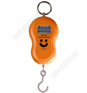 Весы безмен электронные  40 кг,деление 10 грамм, питание батарейки 2*АА, цвет оранжевый  (100) 