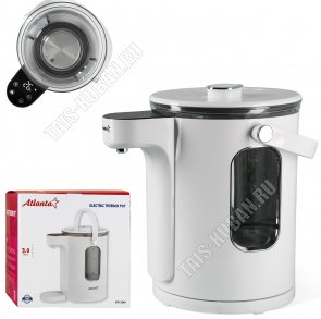 Термопот 3,0л 1600Вт,2-ая стенка(внутр.стекло) +ситечко д/чая,кофе,белый (4) 