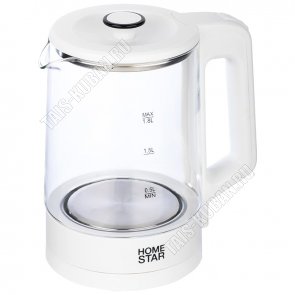 Чайник стекло 1,8л 1500Вт диск, защита без воды, цвет белый (12) 