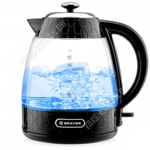 Чайник стекло 1,7л 2200Вт диск,черный (6) 