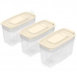 Емкость д/сыпучих Н-р 3шт 1л-3шт с дозат,прозр/беж,прям.(17х8,5 h16,5см) (23) 