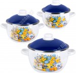 Летний вечер белый Н-р кастрюль 3шт (ф.шар 2,0/3,0/4,0л) син.мет.крыш,пласт.руч/кнопк