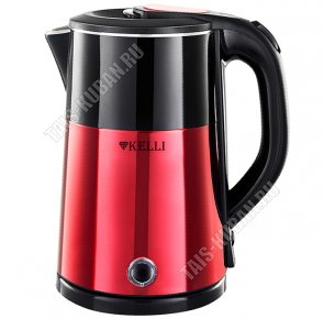 Чайник из нержавеющей стали 1,7л 2200Вт диск, цвет черный/рубиновый  (12) 