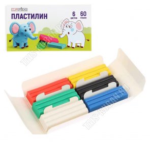 Пластилин  6 цветов, 60гр (12) 