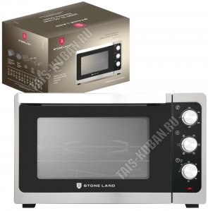 Печь электрическая 55л, 2000Вт (конвекция/вертел для гриля) 2ое термостекло, черно-серебристый, Stone Land (1) 