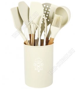 Кухонный н-р 10пр.в стакане d13 h15см,кремовый 