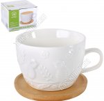 Птички на ветке /Бамбук Чай- 2пр 500мл (чашка-пиала,блюдце бамбук) п/у