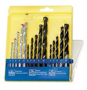 Сверла комб. н-р  9шт.(5,6,8мм-по бетону,мет,дер) цил.хвостовик,пласт.пенал 