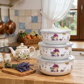 Elan/Лаванда Миска с пластиковыми крышками Н-р 3шт (0,7/1,0/1,4л) п/у 