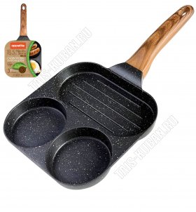 Nordic Stone Сковорода 3-х секционная для яичницы и бекона квадратная 18,5х18,5см (12) 