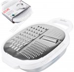 Терка горизонтальная с контейнером 25х19х6см,нержавеющая сталь+пластик,белый (6) 