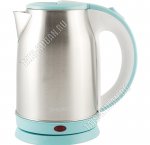 Чайник нерж.1,8л 1500Вт диск, автооткл,защ.б/воды, пов.на 360`, свет.индик, цве.сталь/голубой (12) 