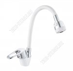 Смеситель для кухни 1-но рычажный,гибкий силиконовый излив L46,5см, 2режима, белый, хром (1)