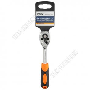 Ключ-трещотка 1/4 хромванадиевая углеродистая сталь,45 зубьев, храповый механизм с переключателем, двухкомпонентная рукоятка, цвет черный/оранжевый (12) 