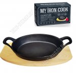 Сковорода порционная овальная L20,5см на деревянной подставке (12)