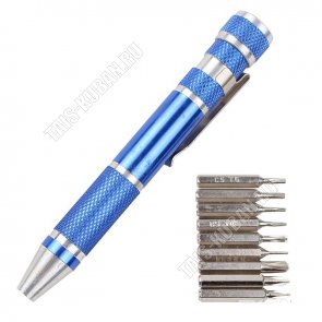 Н-р бит 10пр (9шт PHO, PH00, Y2.0, Pentalobe 0,8,Т2,Т4,Т5,Т6,SL2) с ручкой для точных работ, алюмин./хром-ванад.сталь, блистер 