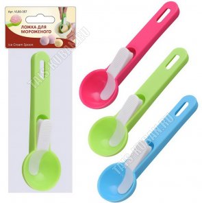 Ложка д/мороженого h24см,кнопка-выдавливатель,пластик,микс (12)