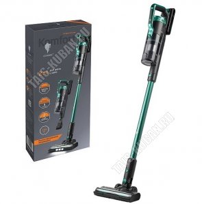 Пылесос вертикальный (аккумулят) Li-lon 2200мА/ч,3ск,пылесбор.0,5л(контейнер),турбощетка с LED подсветк, 5ступ. степень фикс,поворот 180',3насад. (пол,д/мебели,щелевая) база д/зарядки, цвет изумруд 