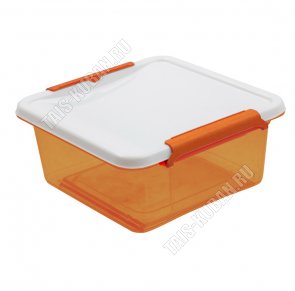 Контейнер квадр,прозр.оранж 0,85л крыш.бел,на 2защ (14х14 h6,5см) (20) 