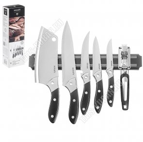 Набор цельнометаллических ножей 5предметов на магнитном держателе 