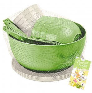 Набор д/пикника 4 персоны 25предметов, салатовый+бежевый (14) 