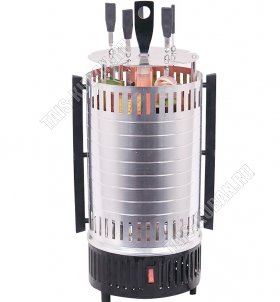 Шашлычница эл.1000Вт 5шампур.с автовращ,загр.1кг,время пригот.15мин, защит.кожух, нерж./пищ.алюм.мат-л, съёмн.детали 