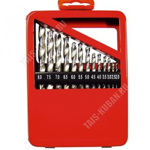 Н-р Сверл по мет. 19шт.(1.0-10мм-через 0,5мм.) НSS, цилиндрич.хвостовик, мет.коробка (5) 