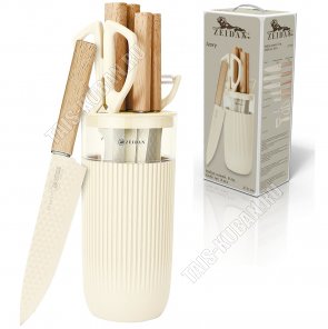 Набор ножей 7предметов на подставке (ножи поварской L20см/д/хлеба L20см/универсальный L13см/разделочный L20см/д/овощей L9см,ножницы,овощечистка с керамическим лезвием),айвори (6) 