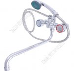 Смеситель для ванны с душем 2-х рычажный, длинный круглый излив L30см