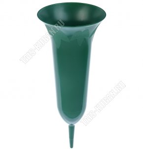 Ваза с колышком h30 d11,5см , темно-зеленая, пластик (12) 