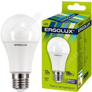 Ergolux-ЛОН E27 12Вт, нейтрал.(дневн) 4000К, (аналог 100Вт обыч.лампы) (10) 