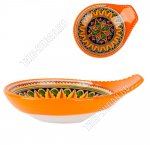 Арабеска/Солнце Востока Блюдо для оливок 12х10см с ручкой, оранж.узор (12)