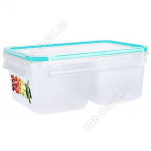 Контейнер прям 2-х секц 1,0л гермет.крыш.бирюза,на 4защ (19х13 h8см) (18) 