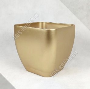 Кашпо квадр/конус, золотой, глянец  4,85л 20х20 h18см,поддон (8) 