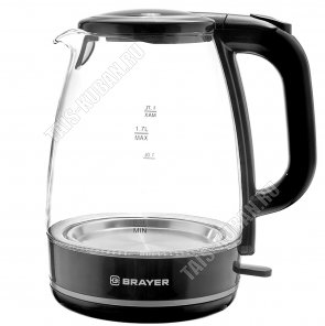 Чайник стекло 1,7л 2200Вт диск,черный (6) 