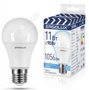 Ergolux ПРОМО-ЛОН E27 11Вт,холодн.4500К,светов.поток 1056Лм (аналог 90Вт обыч.лампы) h108 d60мм (10)