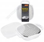 Терка с контейнер 0,3л, 19х19см,3в1 (крупн,мелка,фигурн.слайсы) с крышк,нерж+пластик,бел (20) 