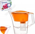 Фильтр-кувшин ТАНГО 2,5л оранж.с узором, объём очищ.воды 1.1л,помещ-ся в дверце хол-ка (кассет.в компл.