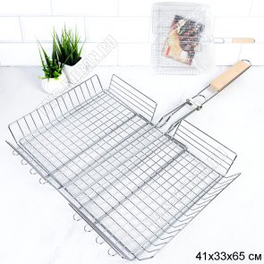 Решетка глубок 41х32х6,5см, дерев.руч, хром BBQ GRILL (20) 