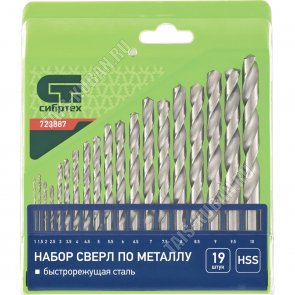 Н-р сверл по металлу 19шт 1-10мм (через 0,5мм) HSS, пласт.кор