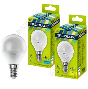 Ergolux-Шар E14 7Вт.тёпл.(аналог 60Вт обыч.лампы) h82мм d45мм. (10)